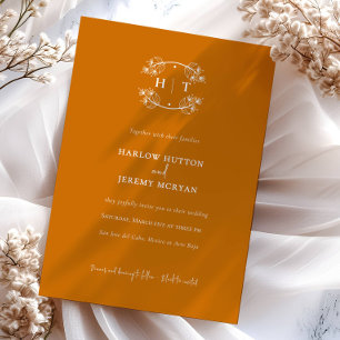 Elegant Autumn Orange Monogram Wedding Invitation