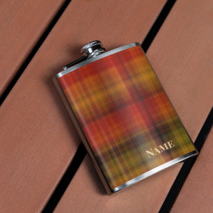 Elegant Autumn Plaid 6oz Vinyl Wrapped Hip Flask