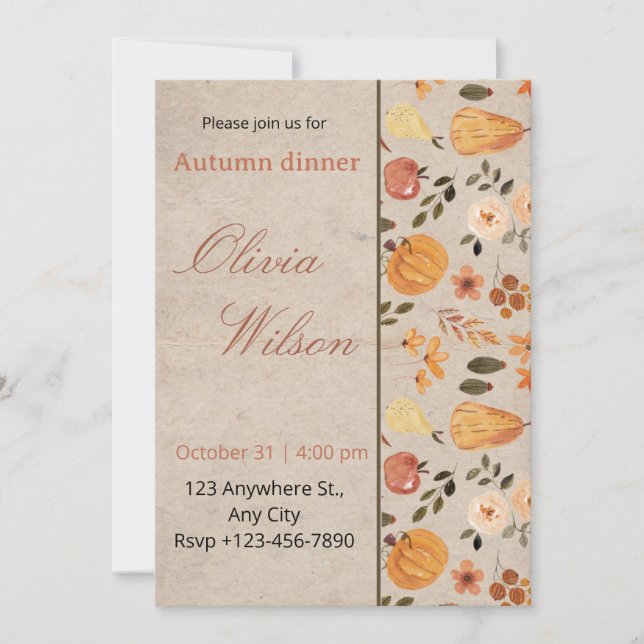 Elegant Autumn Potluck Dinner Invitation Card (Front)