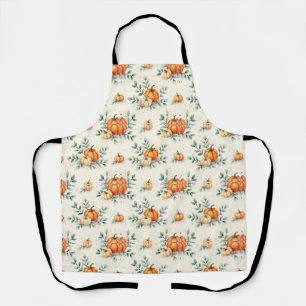 Elegant Autumn Pumpkin and Eucalyptus Watercolor Apron
