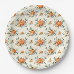 Elegant Autumn Pumpkin and Eucalyptus Watercolor
Paper Plate