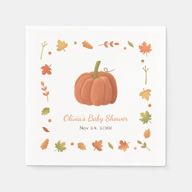 Elegant Autumn Pumpkin Baby Shower Napkins (Front)