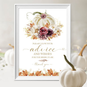 Elegant Autumn Pumpkin Bridal Shower Advice Sign