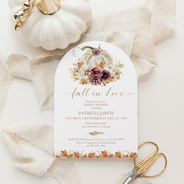 Elegant Autumn Pumpkin Fall in Love Bridal Shower Invitation (Creator Uploaded)