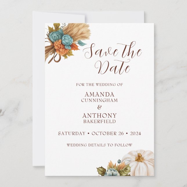 Elegant Autumn Pumpkin Fall Wedding Save the Date  (Front)