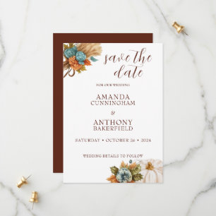 Elegant Autumn Pumpkin Save The Date Card