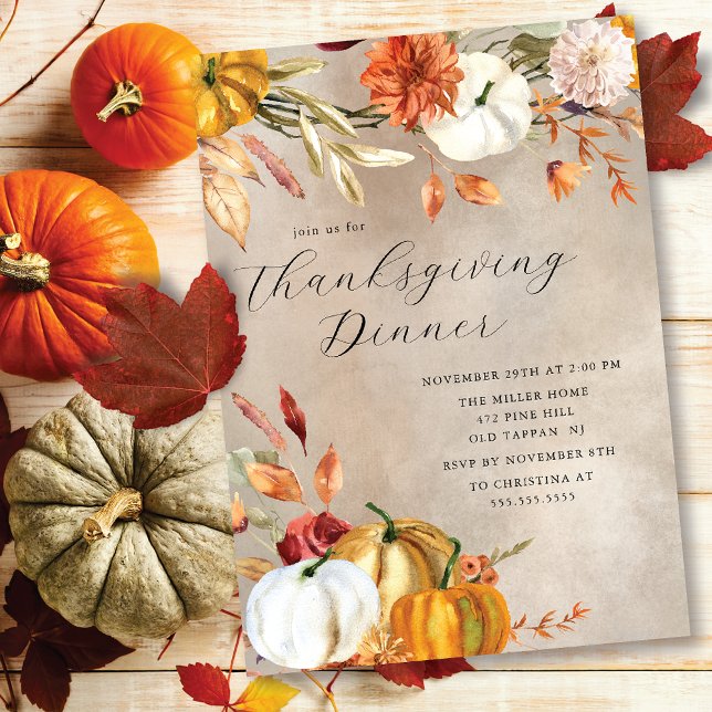 Elegant Autumn Pumpkins Thanksgiving Invitation (Creator Uploaded)