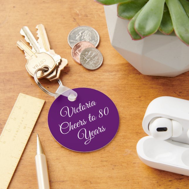 Elegant Autumn Purple 80th Birthday Keychain (Desk)