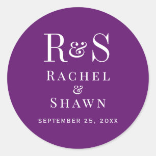 Elegant Autumn Purple Chic Modern Monogram Wedding Classic Round Sticker