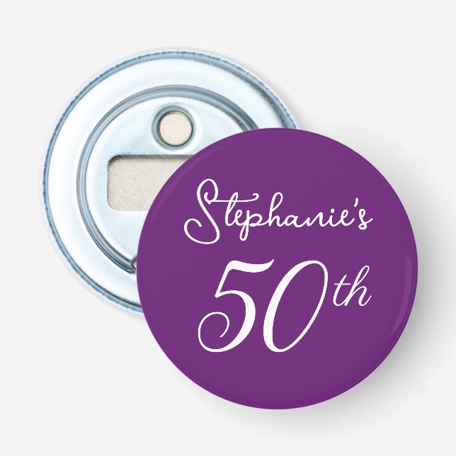 Elegant Autumn Purple Monogram 50th Birthday Party Bottle Opener (Front)