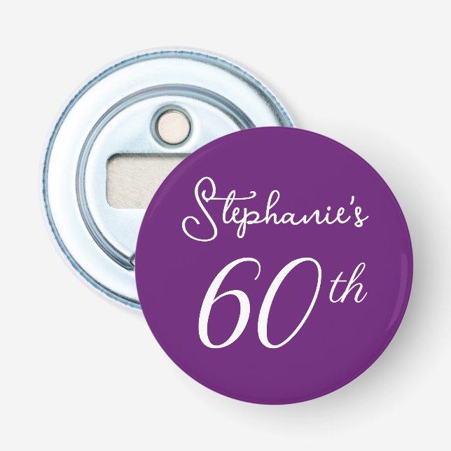 Elegant Autumn Purple Monogram 60th Birthday Party Bottle Opener (Front)