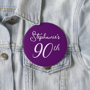 Elegant Autumn Purple Monogram 90th Birthday Party 10 Cm Round Badge
