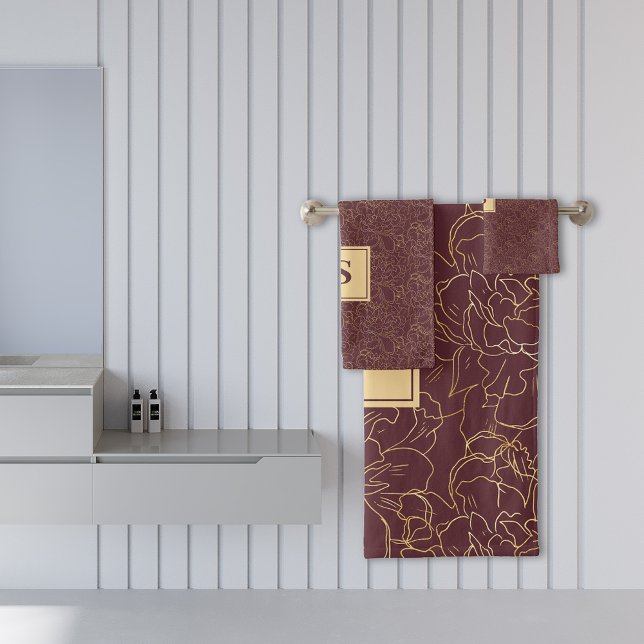 Elegant Autumn Red Gold Floral Pattern Bath Towel Set (Creator Uploaded)