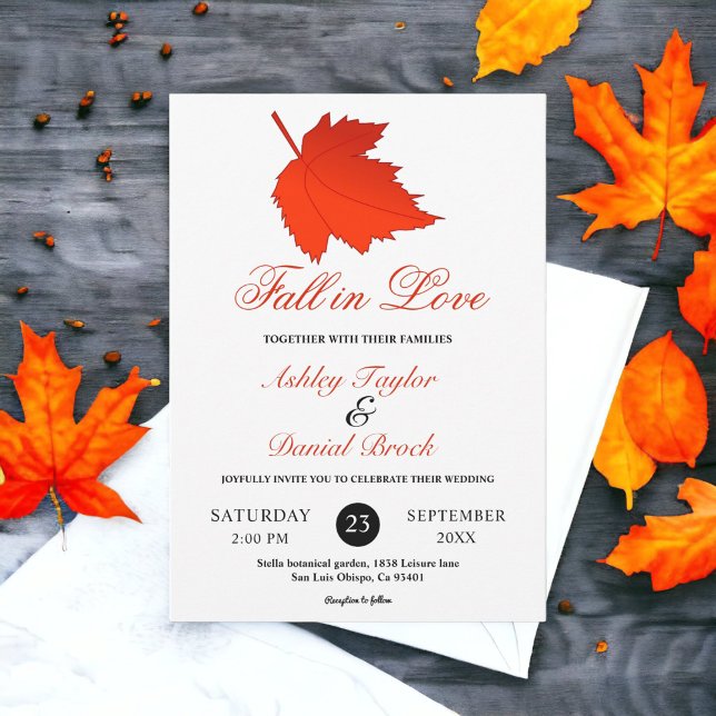 Elegant Autumn Red Leaves Boho Fall Floral Wedding Invitation (Creator Uploaded)