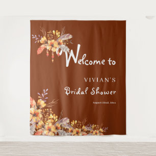 Elegant Autumn Rust Floral Bridal Shower Welcome Tapestry