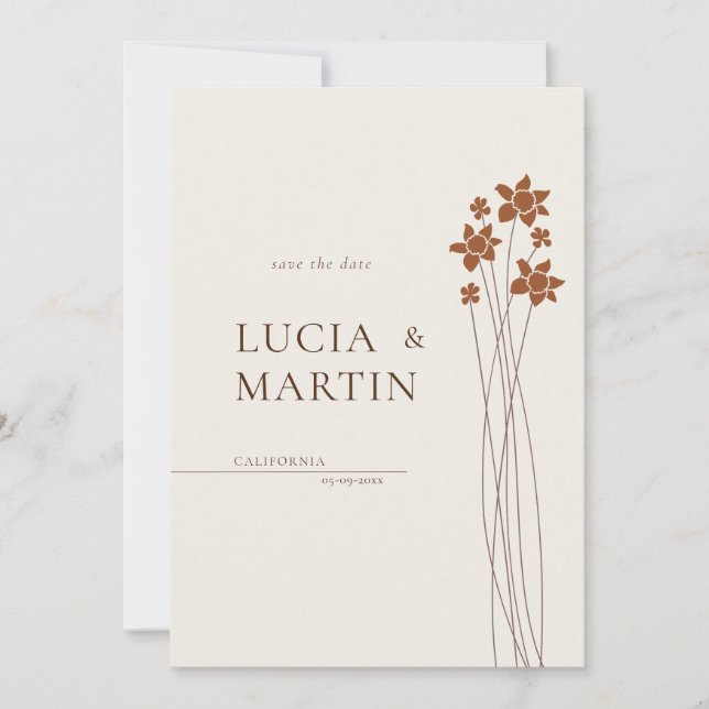 Elegant Autumn Side Floral Save The Date Invitation (Front)