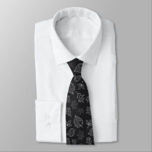 Elegant Autumn Skeleton Leaf Pattern Black Tie