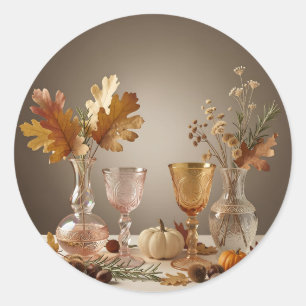 Elegant Autumn Still Life Glass Vase Arrangement Classic Round Sticker