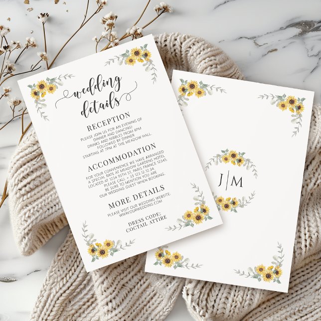 Elegant Autumn Sunflower Wedding Details Cards (Creator Uploaded)