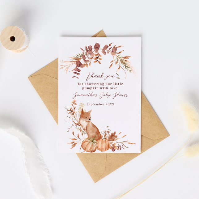 Elegant Autumn Terracotta Fox Pumpkin Baby Shower Thank You Card (Creator Uploaded)