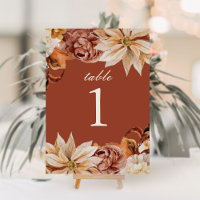 Elegant Autumn Terracotta Wedding Table Number