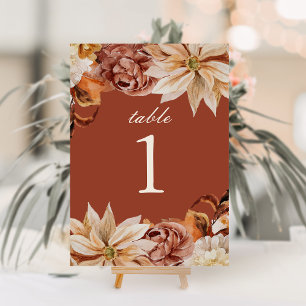 Elegant Autumn Terracotta Wedding Table Number