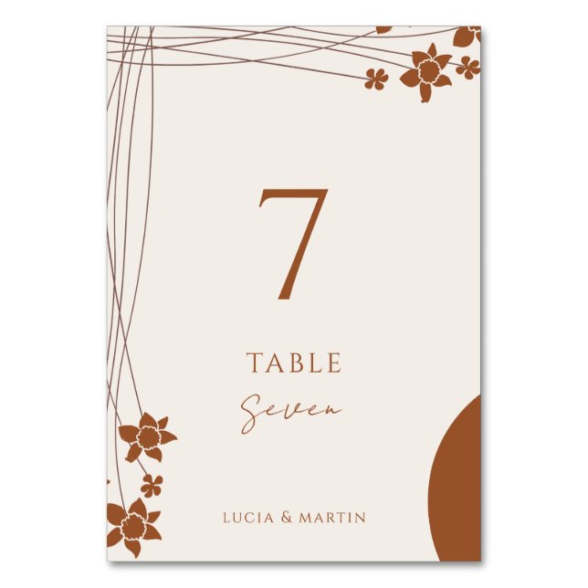 Elegant Autumn Two Colour Side Floral Wedding Table Number (Front)