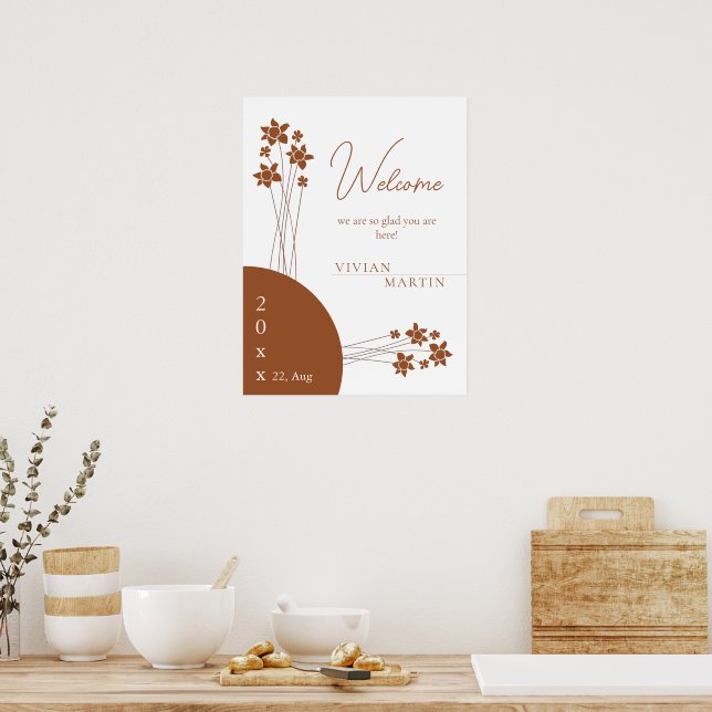 Elegant Autumn Two Colour Side Floral Welcome Poster (Kitchen)