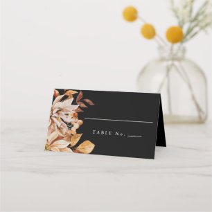 Elegant Autumn Watercolor Black Wedding Place Card