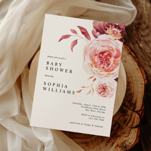 Elegant Autumn Watercolor Floral Baby Shower Invitation