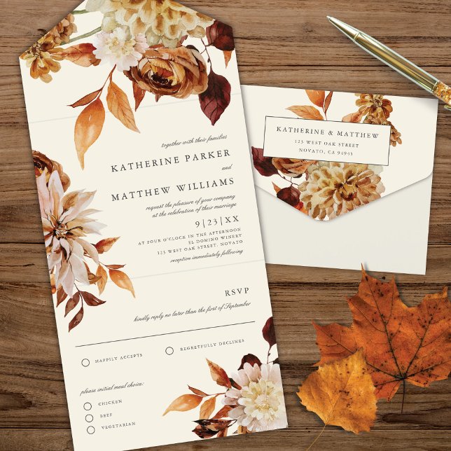 Elegant Autumn Watercolor Floral Wedding All In One Invitation (Creator Uploaded)