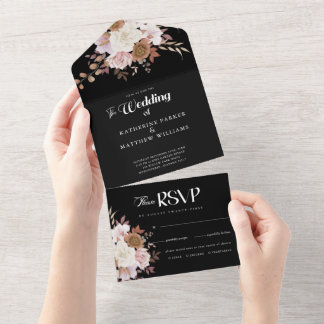 Elegant Autumn Watercolor Floral Wedding All In One Invitation