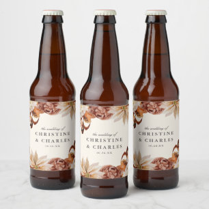 Elegant Autumn Watercolor Floral   Wedding Beer Bottle Label