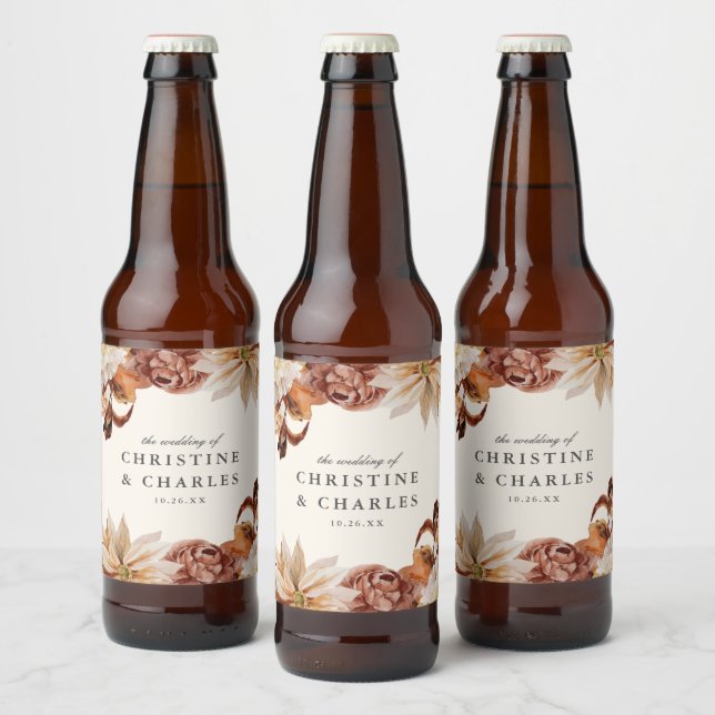 Elegant Autumn Watercolor Floral | Wedding Beer Bottle Label (Bottles)