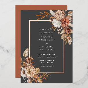 Elegant Autumn Watercolor Floral Wedding  Foil Inv