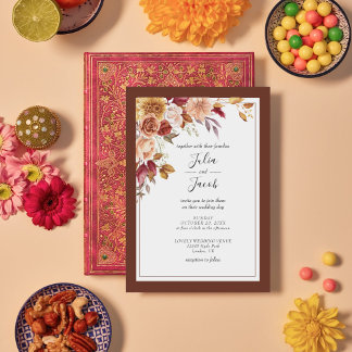 Elegant Autumn Watercolor Floral Wedding Invitation