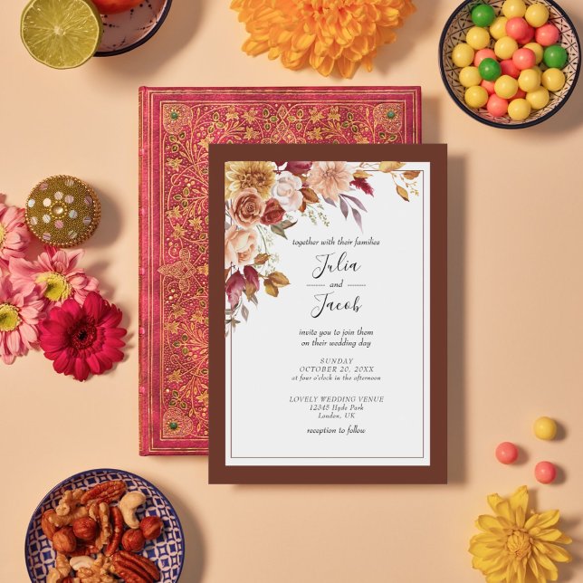 Elegant Autumn Watercolor Floral Wedding Invitation (Elegant Autumn Watercolor Floral Wedding Party Supplies)