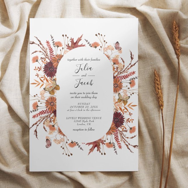 Elegant Autumn Watercolor Floral Wedding Invitation (Elegant Autumn Watercolor Floral Wedding Party Supplies)