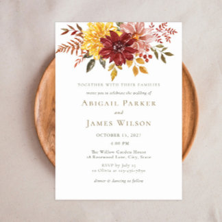 Elegant Autumn Watercolor Floral Wedding Invitation