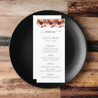 Elegant Autumn Watercolor Floral Wedding Menu