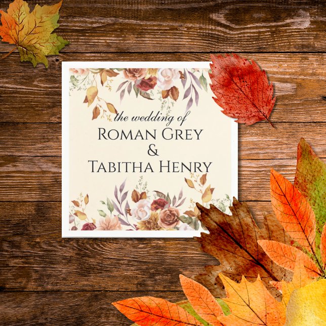 Elegant Autumn Watercolor Floral Wedding Napkin (Creator Uploaded)