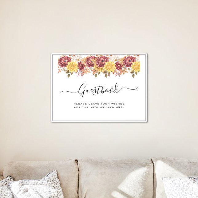 Elegant Autumn Watercolor Floral Wedding Poster (Elegant Autumn Watercolor Floral Wedding Party Supplies)