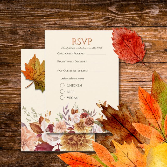 Elegant Autumn Watercolor Floral Wedding RSVP  Enclosure Card (Creator Uploaded)