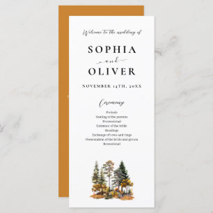 Elegant  Autumn Watercolor Forest Wedding Program 