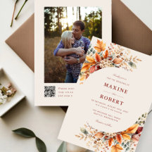 Elegant Autumn Watercolor QR Code Photo Wedding