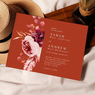 Elegant Autumn Watercolor Terracotta Wedding Invitation