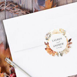 Elegant Autumn Watercolor Wedding Classic Round Sticker