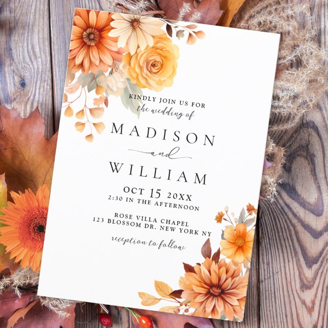 Elegant Autumn Watercolor Wedding Invitation (Creator Uploaded)