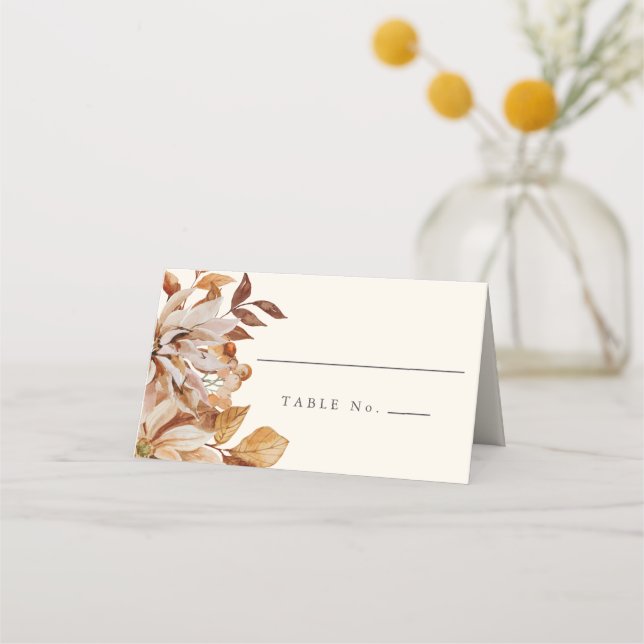 Elegant Autumn Watercolor Wedding Place Card (Front)