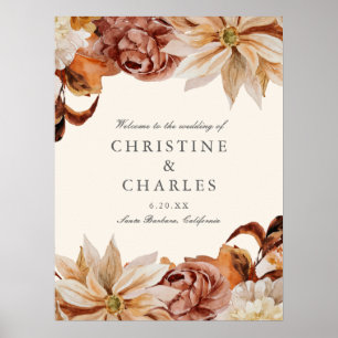 Elegant Autumn Watercolor Wedding Welcome Sign